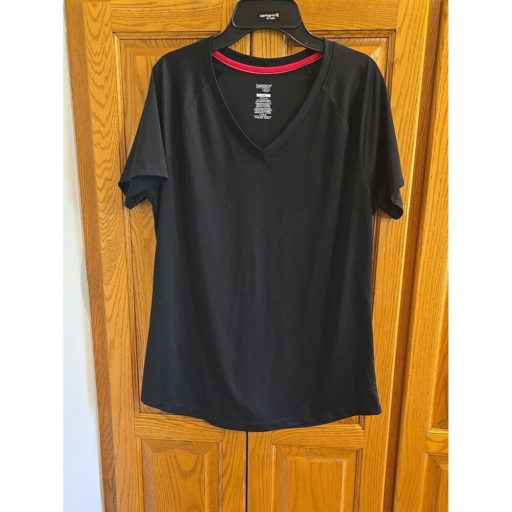 Danskin Now Black V-Neck Athleisure Workout Top L 12-14 Womens